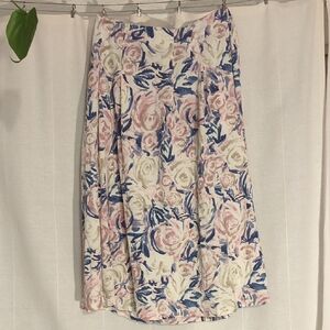 Chic Floral A-Line Skirt - Cream, Pink, and Blue